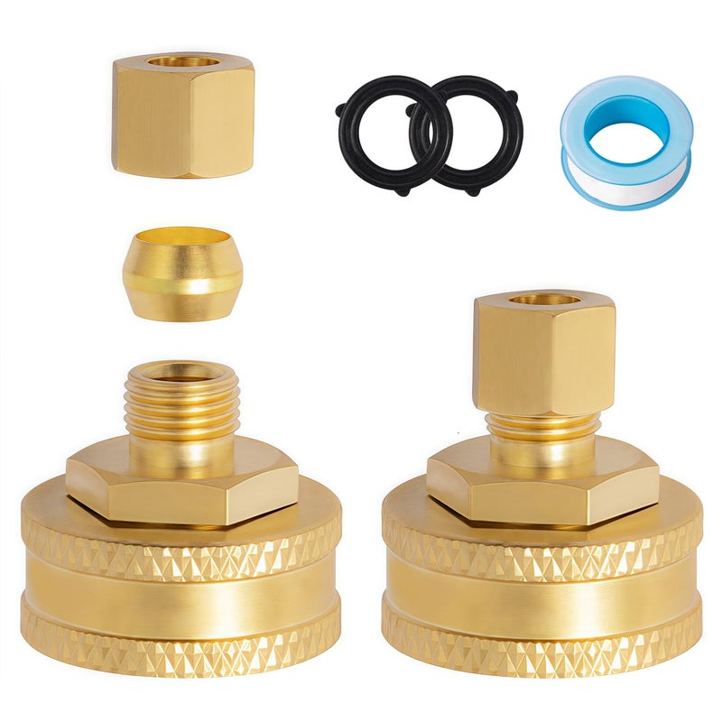 SUNGATOR 2PCS Brass 3/4" Female GHT x 1/4" OD Compression Garden Hose Adapter, 3/4 Inch Female GHT to 1/4 Inch OD Converter, Faucet to Hose Adapter - Image 1